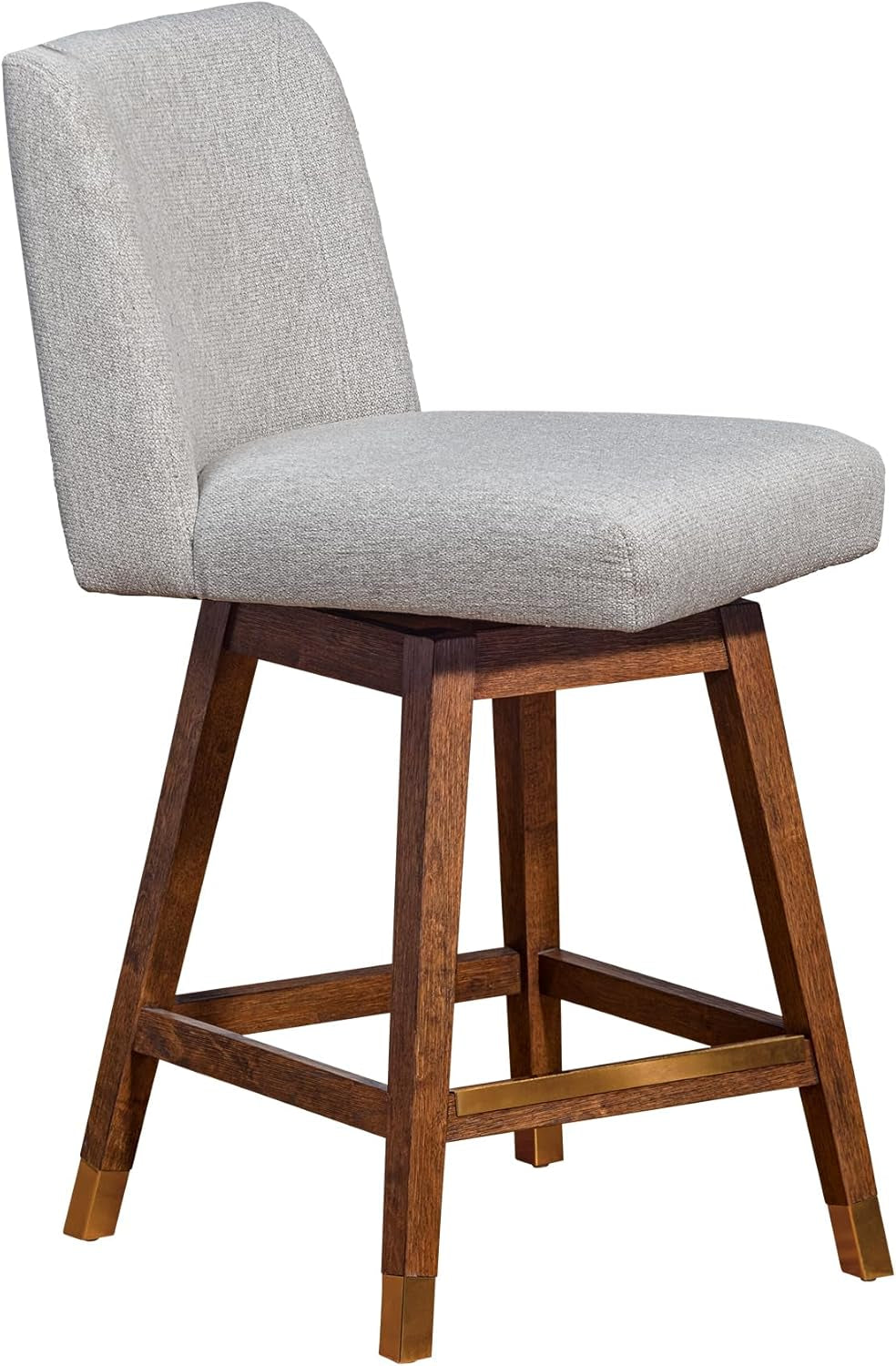 Basila Modern Farmhouse 26" Seat Height Swivel Bar Stool for Kitchen Island Counter in Brown Oak Wood with Taupe Fabric ShipItFurniture