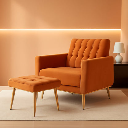 Adjustable Velvet Armchair with Ottoman, Orange ShipItFurniture