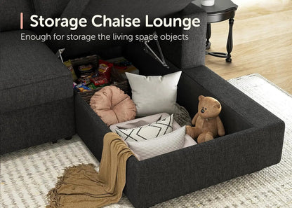 Sectional Sleeper Sofa with Pull Out Bed, Reversible Sectional Sleeper Couch with Storage Chaise U Shape Sectional Sofa, Dark Grey-4