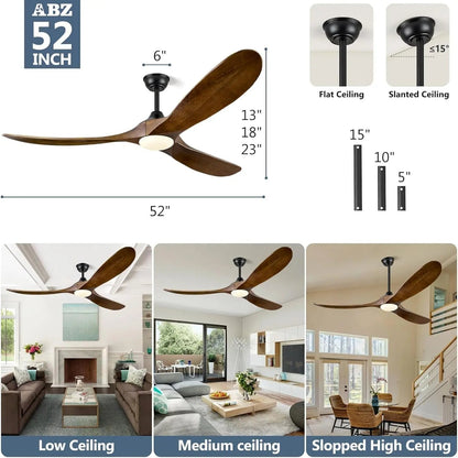 FiftyTwoInch WalnutWood CeilingFan WithRemote IntegratedLights HighAirflow SolidWood-4