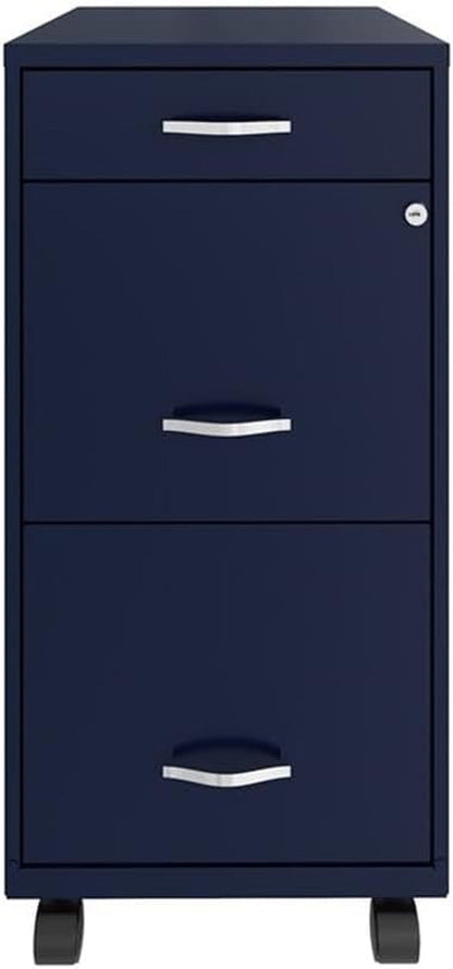 18" Deep 3 Drawer Mobile Metal File Cabinet in Navy ShipItFurniture