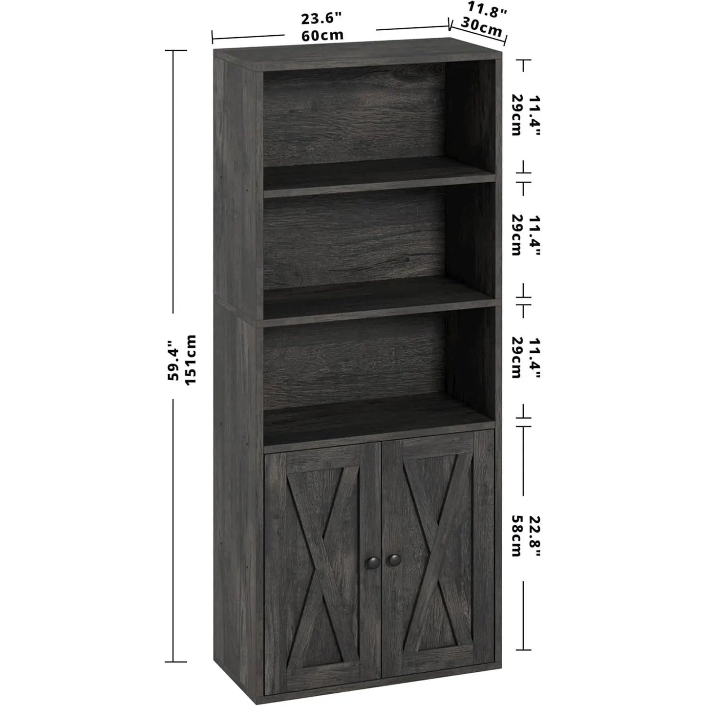 Industrial Bookshelves and Bookcases with Doors 11.8 in Depth Floor Standing 5 Shelf Display Storage Shelves Bookcase Home Decor Furniture for Home, Office, Living Room, Bedroom ShipItFurniture