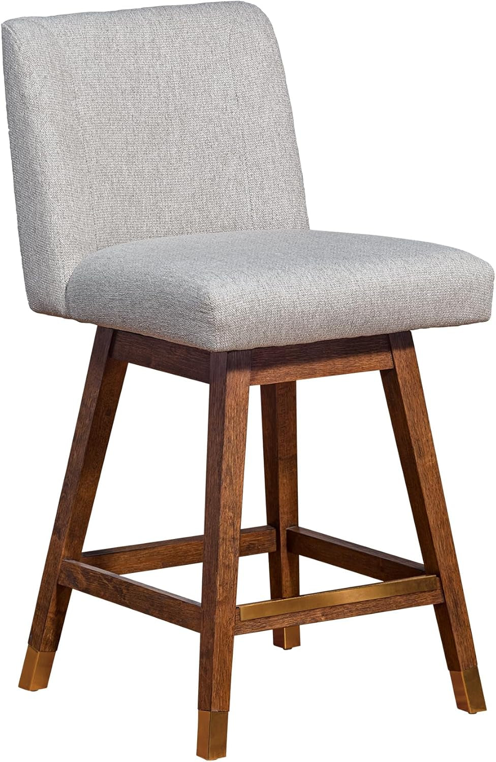 Basila Modern Farmhouse 26" Seat Height Swivel Bar Stool for Kitchen Island Counter in Brown Oak Wood with Taupe Fabric ShipItFurniture