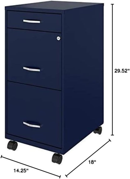 18" Deep 3 Drawer Mobile Metal File Cabinet in Navy ShipItFurniture