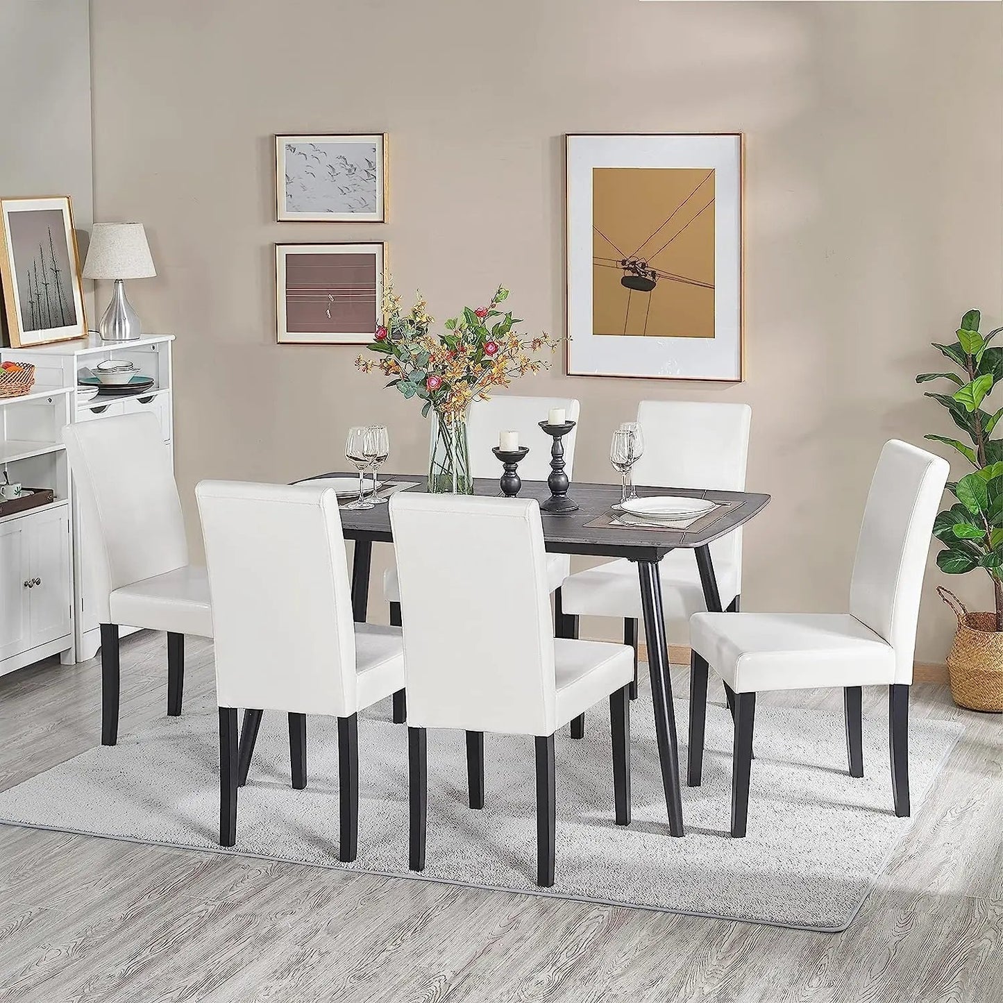 Set of 4 Modern Parson Chairs, Faux Leather, White ShipItFurniture