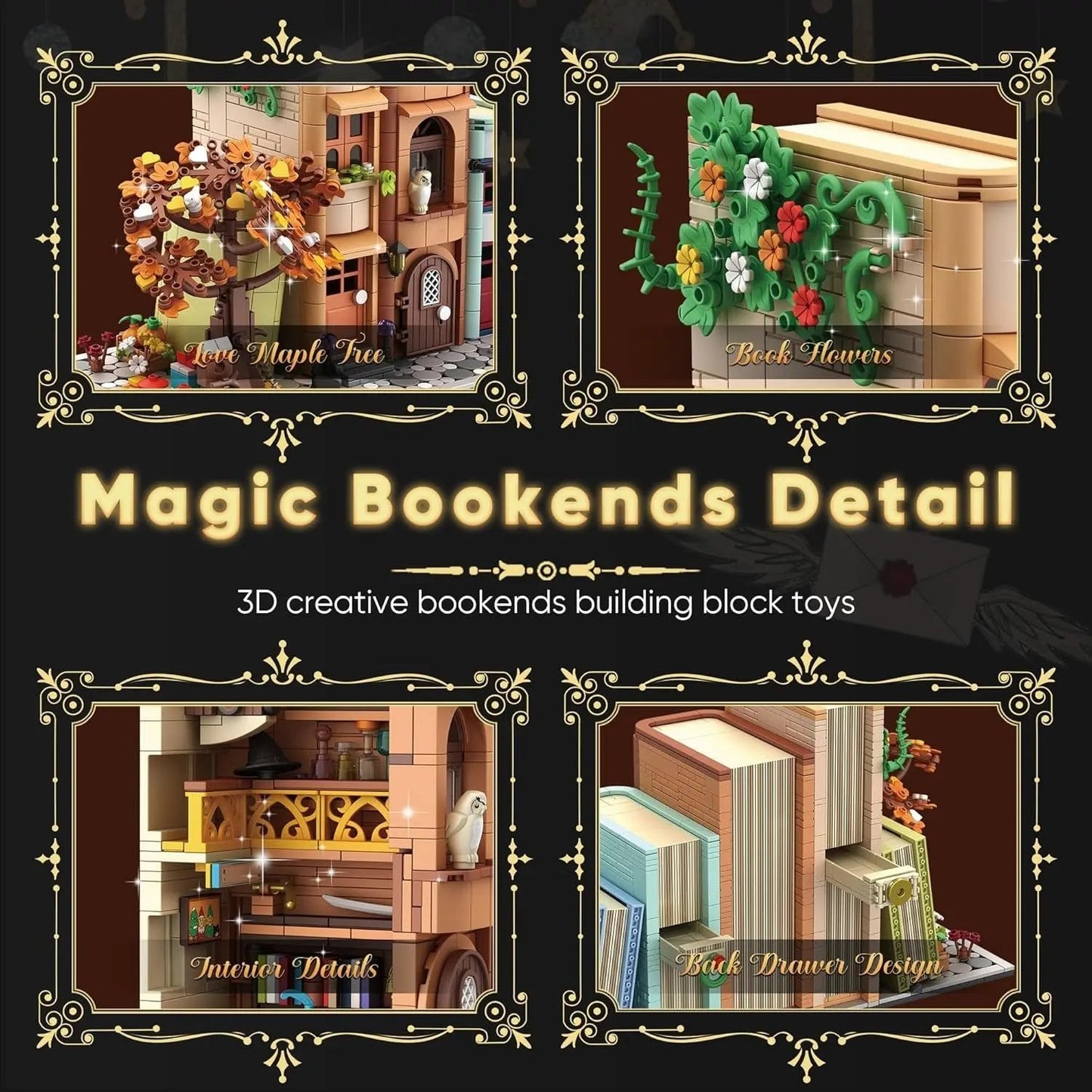 Bookend Magic House Building Kit, Home Decorative for Building Block Toy, Bookcase Miniature House Model Building, Cool Bookshelf Organizer and Home Decor 1488Pcs-2