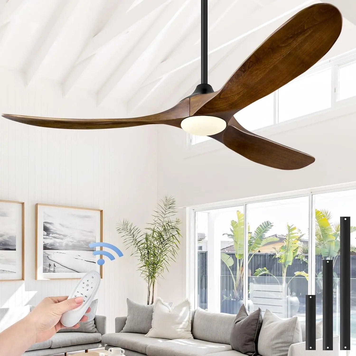 FiftyTwoInch WalnutWood CeilingFan WithRemote IntegratedLights HighAirflow SolidWood-0