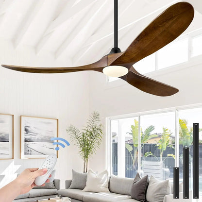 FiftyTwoInch WalnutWood CeilingFan WithRemote IntegratedLights HighAirflow SolidWood-0