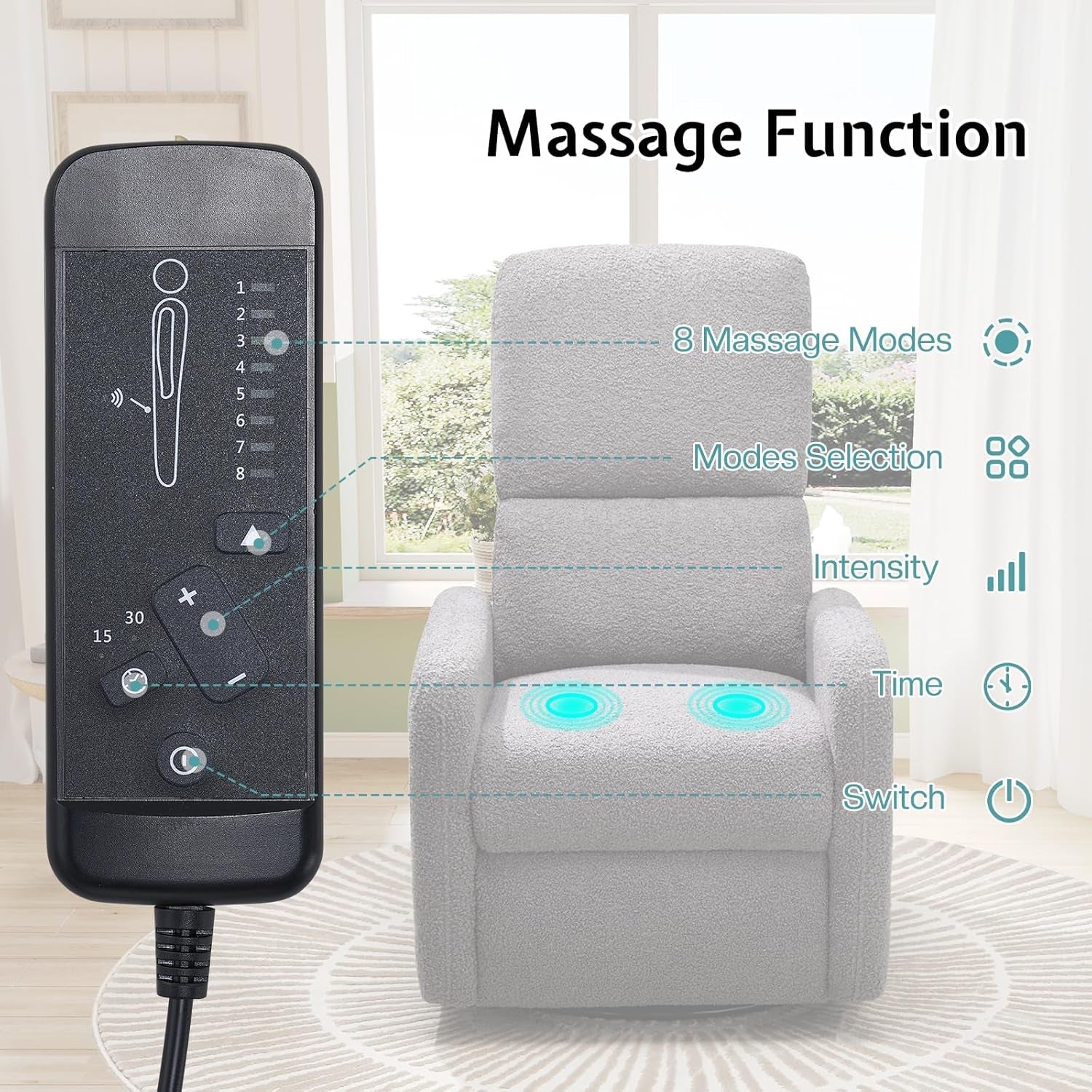 Swivel Rocking Chair, Nursery Glider Recliner Chairs for Adults, Rocker for Living Room Bedroom, Comfy Upholstered Modern Nursing Reclining Single Sofa, Grey Teddy ShipItFurniture