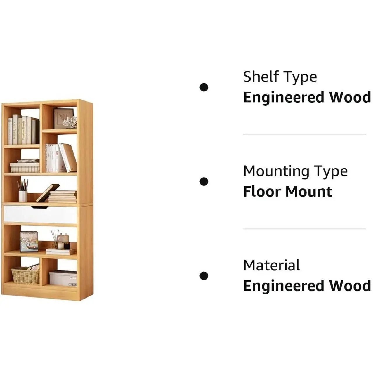 Maple Yellow Wooden Bookcase with Drawer and Cubes-1