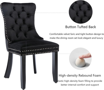 Black Velvet Dining Chairs Set of 4, Upholstered Dining Room Chairs with Back Ring Pull Trim and Solid Wood Legs,Modern Dining Chairs Perfect for Dining Room,Living Room,Kitchen(Black)-3