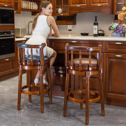 Cow Top Leather Wooden Bar Stools, 360 Degree Swivel Bar Height Chair with Backs for Home Kitchen Counter, Morden Chair Barstools (Brown 2Pcs, Bar Height-Seat Height 29.5”) ShipItFurniture