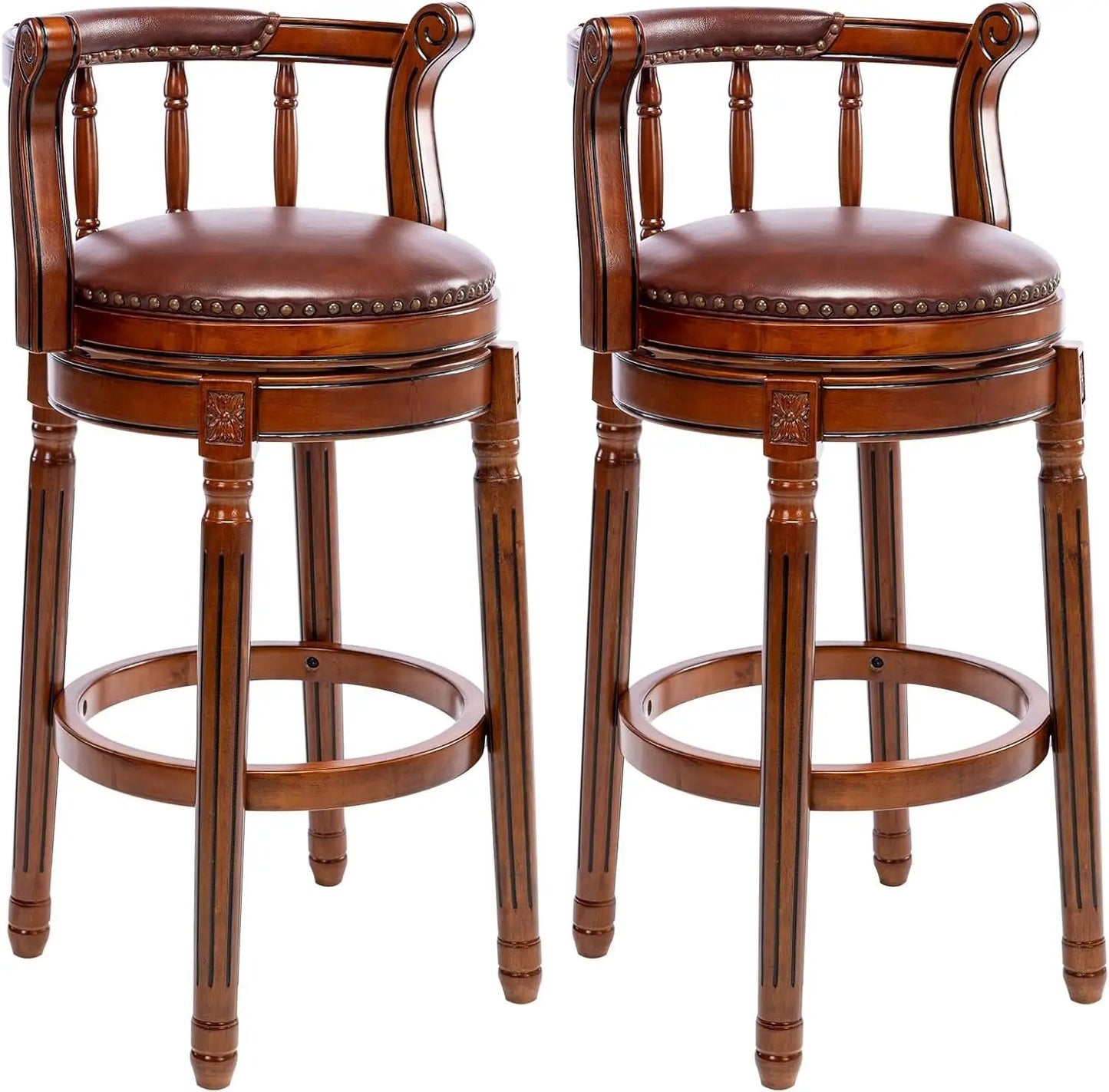 Cow Top Leather Wooden Bar Stools, 360 Degree Swivel Bar Height Chair with Backs for Home Kitchen Counter, Morden Chair Barstools (Brown 2Pcs, Bar Height-Seat Height 29.5”) ShipItFurniture