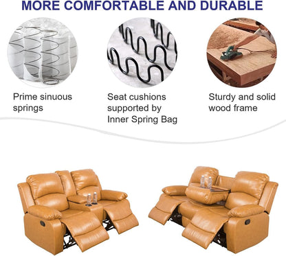 Bonded Leather Living Room Furniture Set Reclining Sofa Set Loveseat Furniture Sets in Living Room Sofa Recliners (Sofa+Loveseat, Ginger)-3