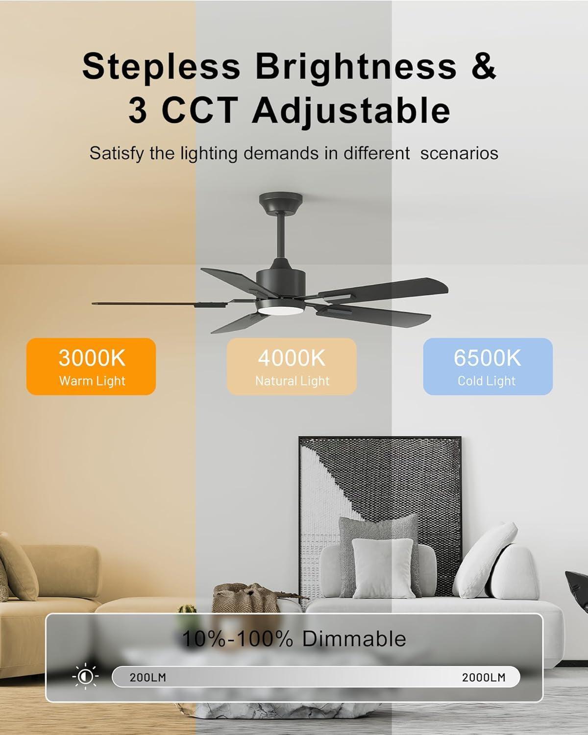 52Inch Black CeilingFan With RemoteAppControlled DimmableLEDLighting IndoorLivingSpaces ShipItFurniture