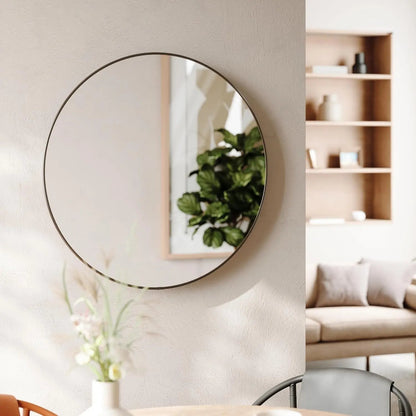 Hubba 34 Inch round Entryways, Washrooms, Living Rooms and More, Doubles as Wall Art, 34-Inch Circle Mirror, Titanium Finish-1
