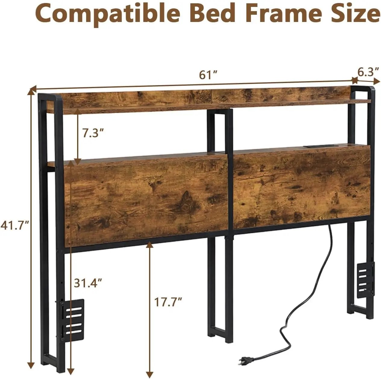 Queen Size Headboard with Storage and Charging Station-1