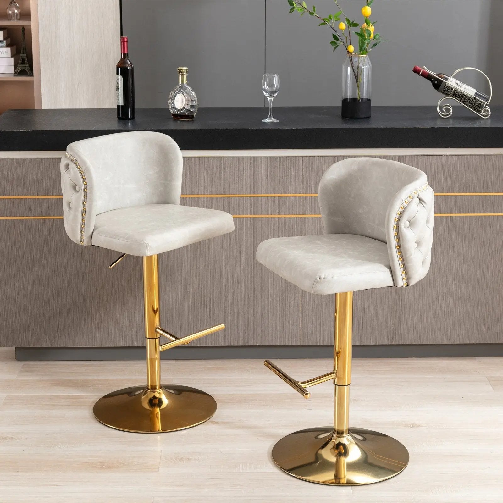 Set of 2 Modern PU Upholstered Swivel Barstools D BlakHom