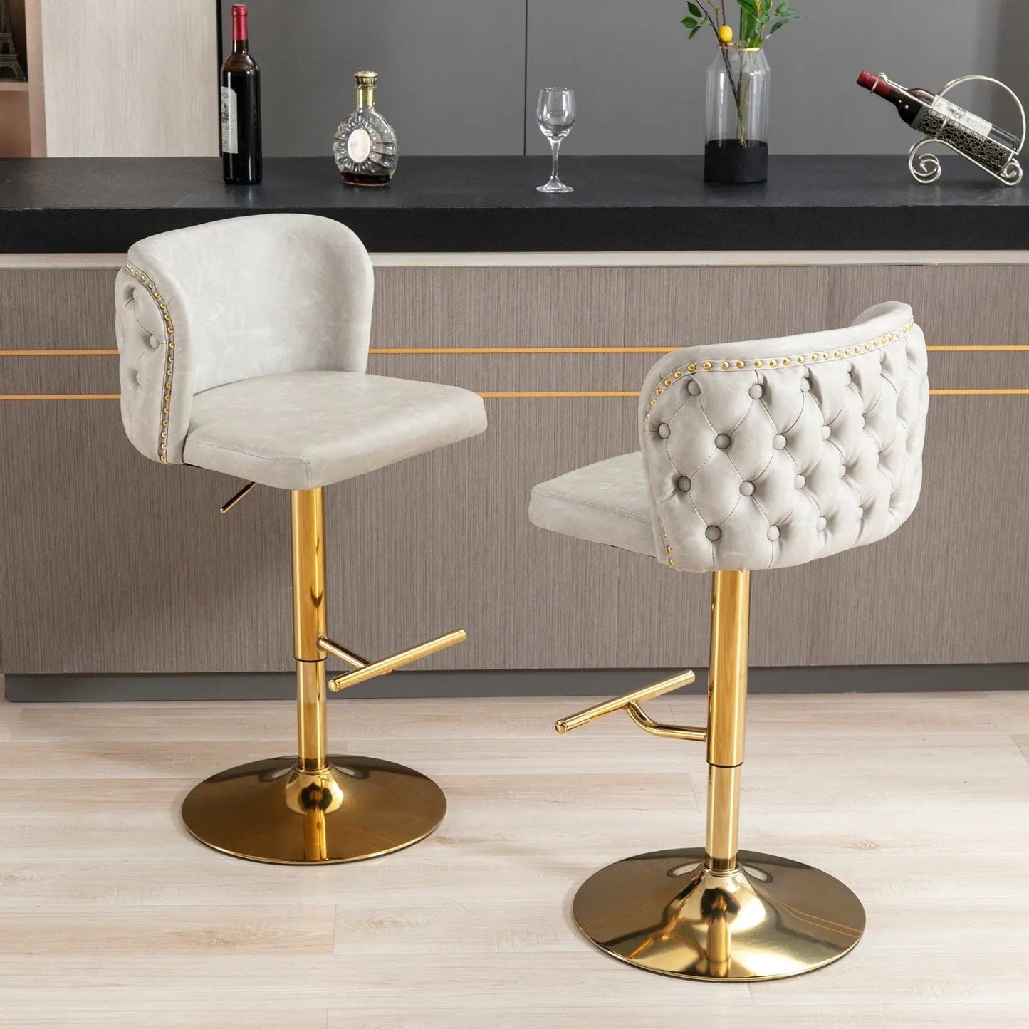 Set of 2 Modern PU Upholstered Swivel Barstools D BlakHom