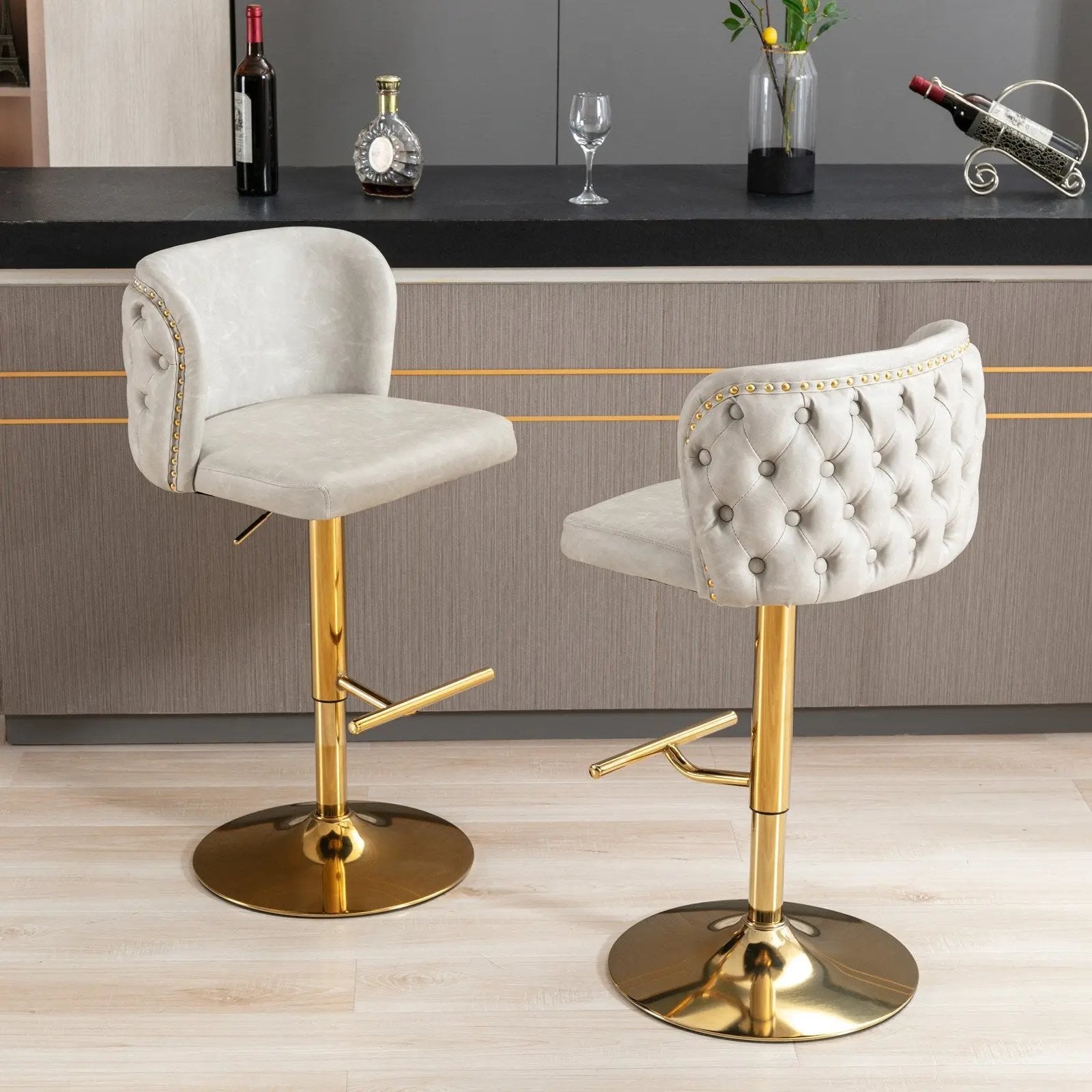 Set of 2 Modern PU Upholstered Swivel Barstools D BlakHom