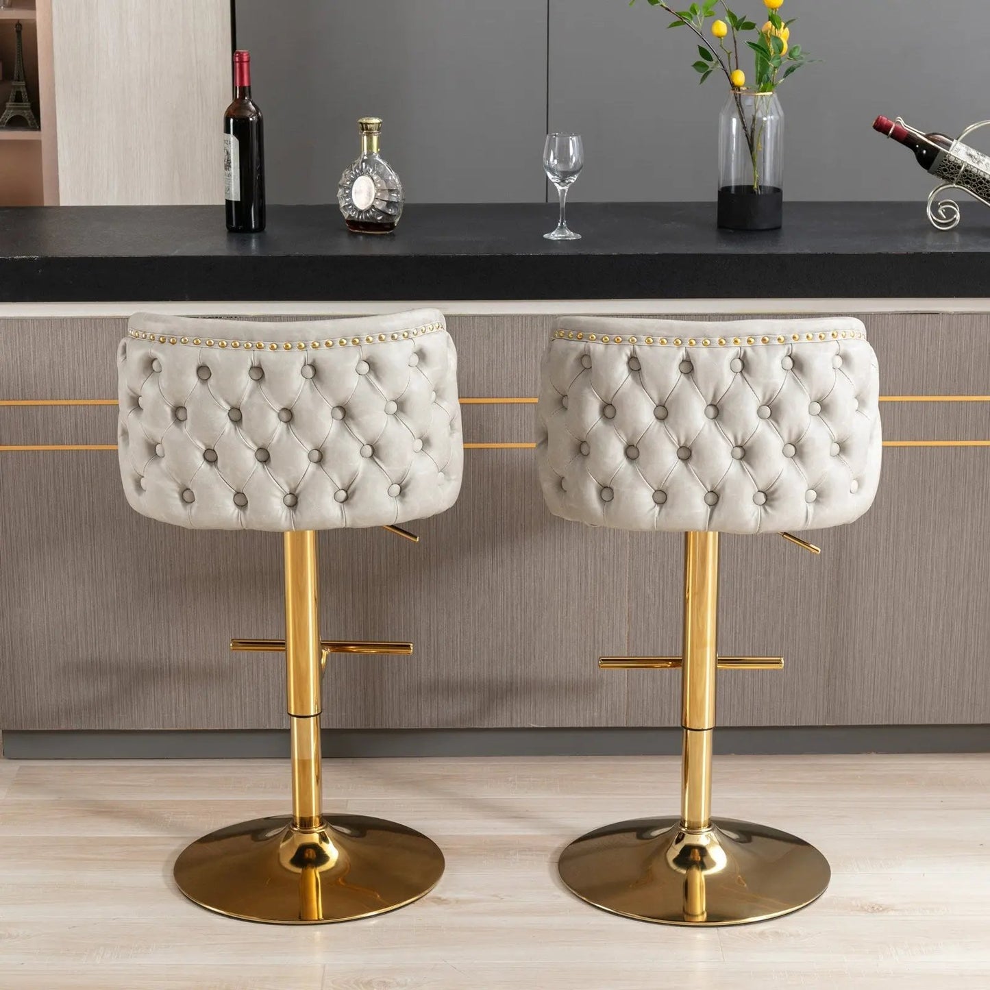 Set of 2 Modern PU Upholstered Swivel Barstools D BlakHom