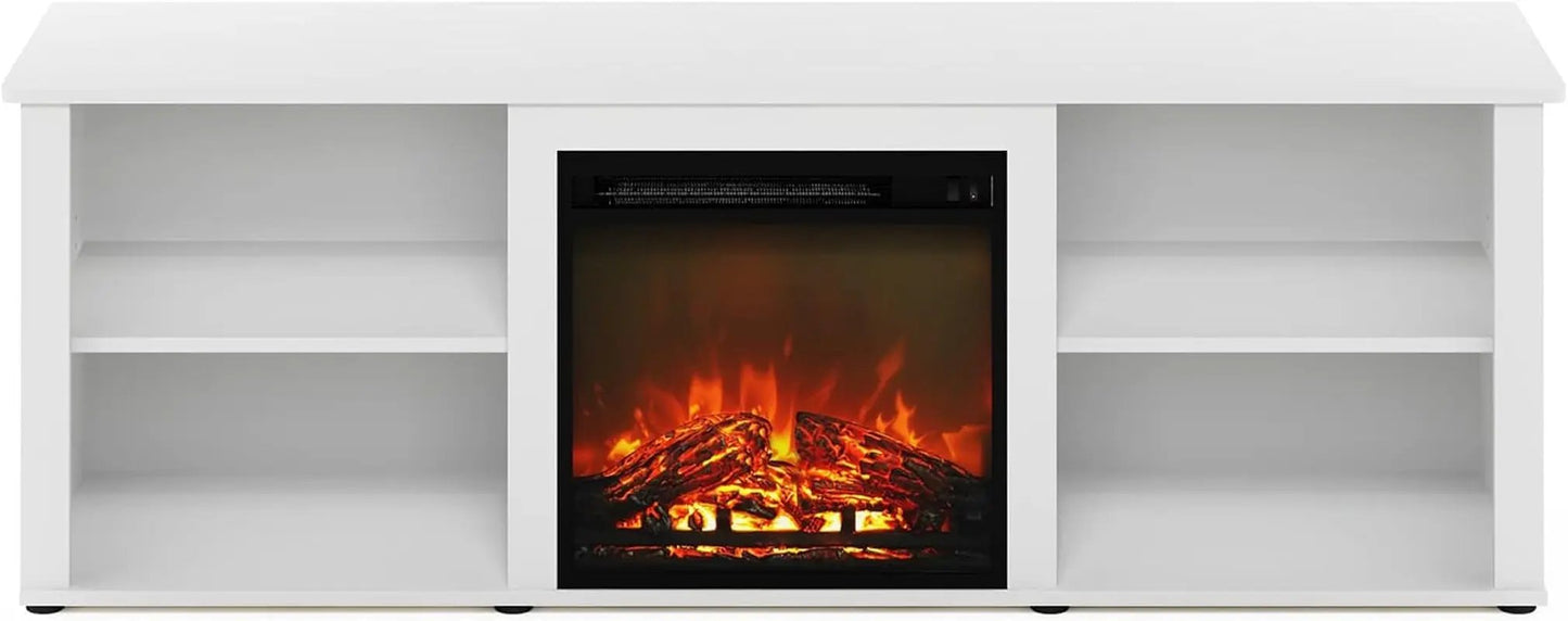 Classic 70 Inch TV Stand with Fireplace, Solid White-3