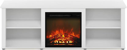 Classic 70 Inch TV Stand with Fireplace, Solid White-3