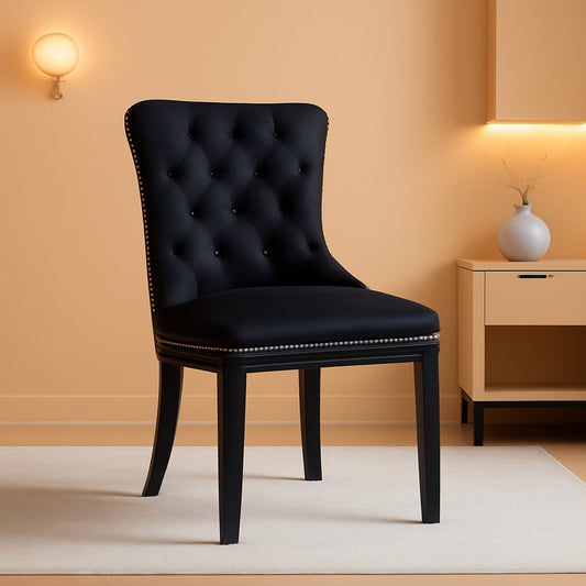 Black Velvet Dining Chairs Set of 4, Upholstered Dining Room Chairs with Back Ring Pull Trim and Solid Wood Legs,Modern Dining Chairs Perfect for Dining Room,Living Room,Kitchen(Black)-0