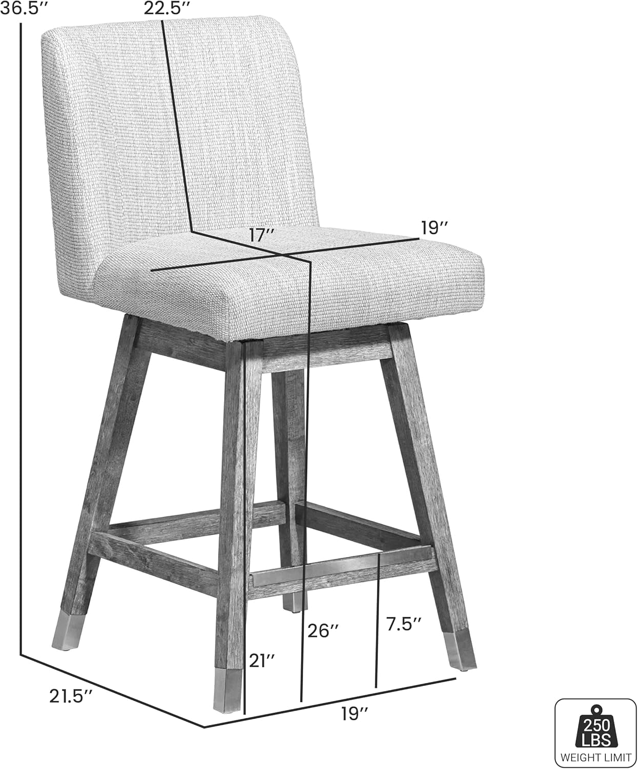 Basila Modern Farmhouse 26" Seat Height Swivel Bar Stool for Kitchen Island Counter in Brown Oak Wood with Taupe Fabric ShipItFurniture