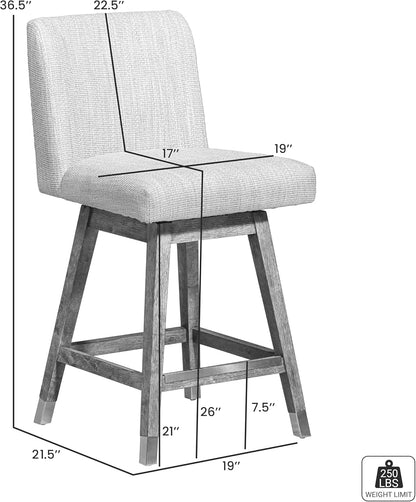 Basila Modern Farmhouse 26" Seat Height Swivel Bar Stool for Kitchen Island Counter in Brown Oak Wood with Taupe Fabric ShipItFurniture