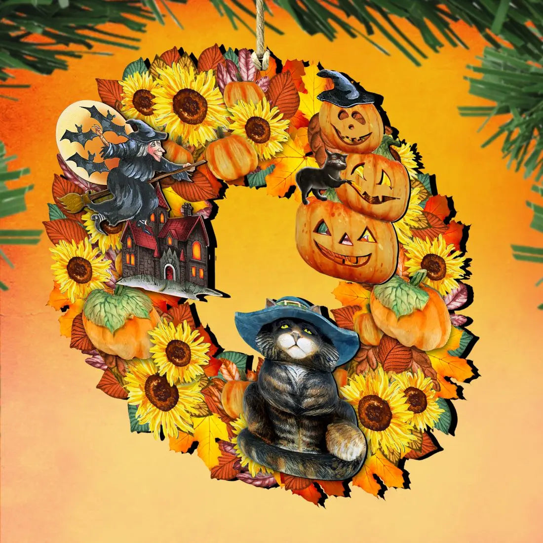 Halloween Wreath Wooden Ornaments by G. DeBrekht - Thanksgiving Halloween Decor - 8185317 G. DeBrekht