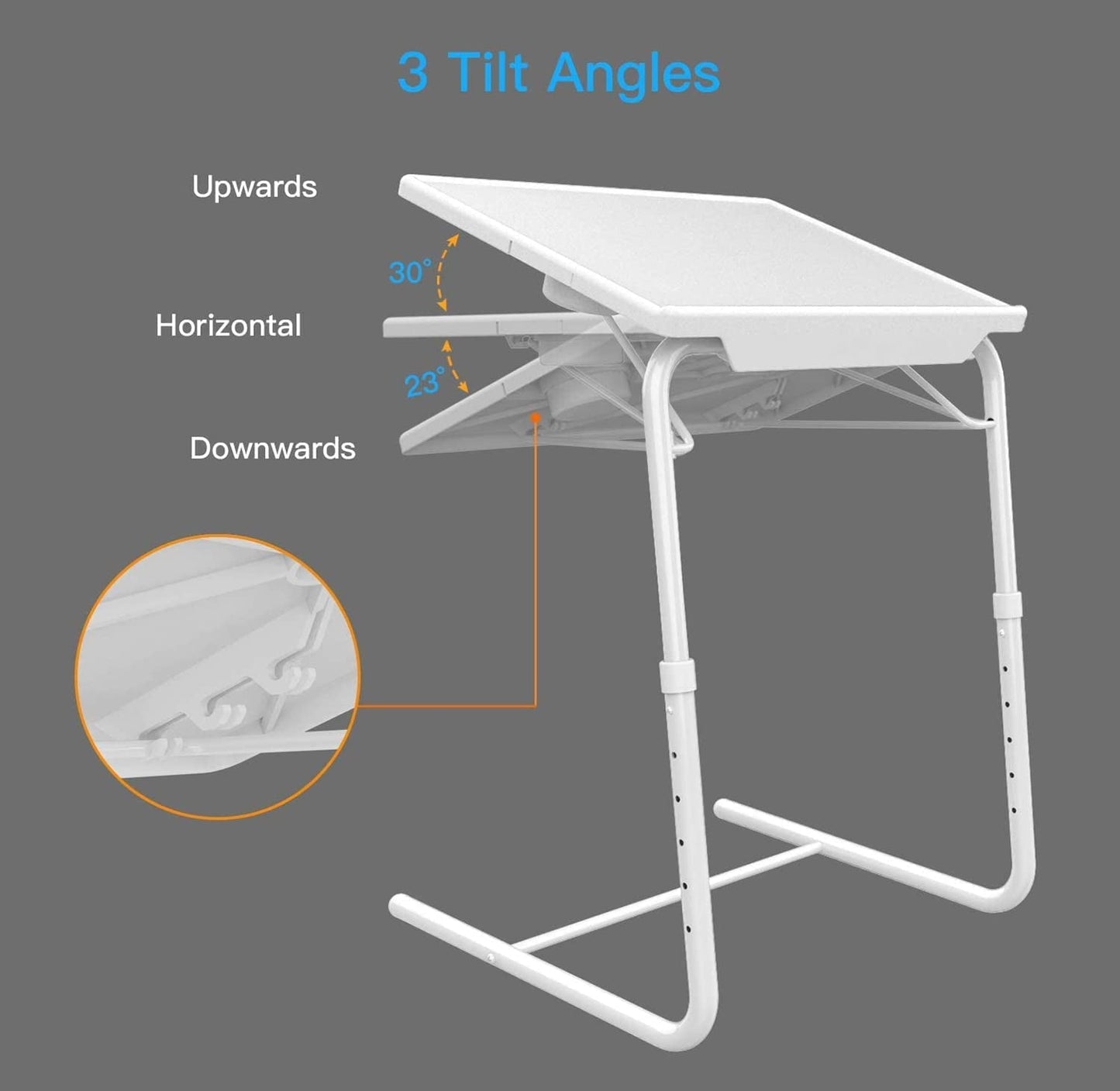 Adjustable TV Tray Table - TV Dinner Tray on Bed & Sofa, Comfortable Folding Table with 6 Height & 3 Tilt Angle Adjustments (White) ShipItFurniture