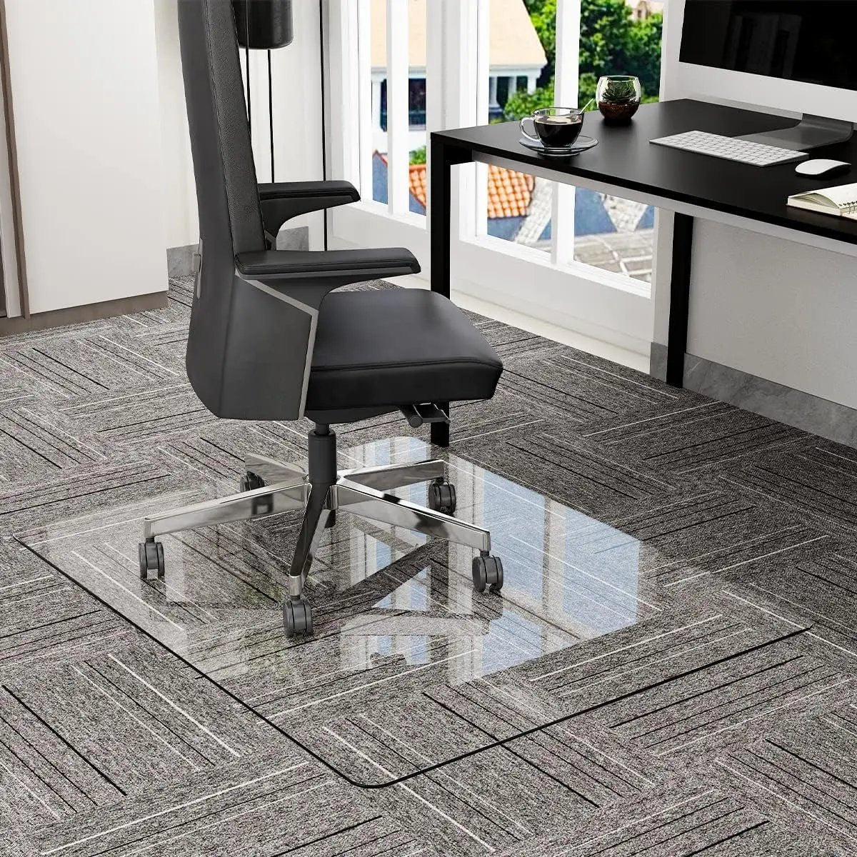 Office Chair Mat for Carpet - 36" X 46" Tempered Glass Floor Mat - for Office Chair on Carpet - 1/5" Thick Clear Computer Floor Mat with 4 Anti-Slip Pads-1
