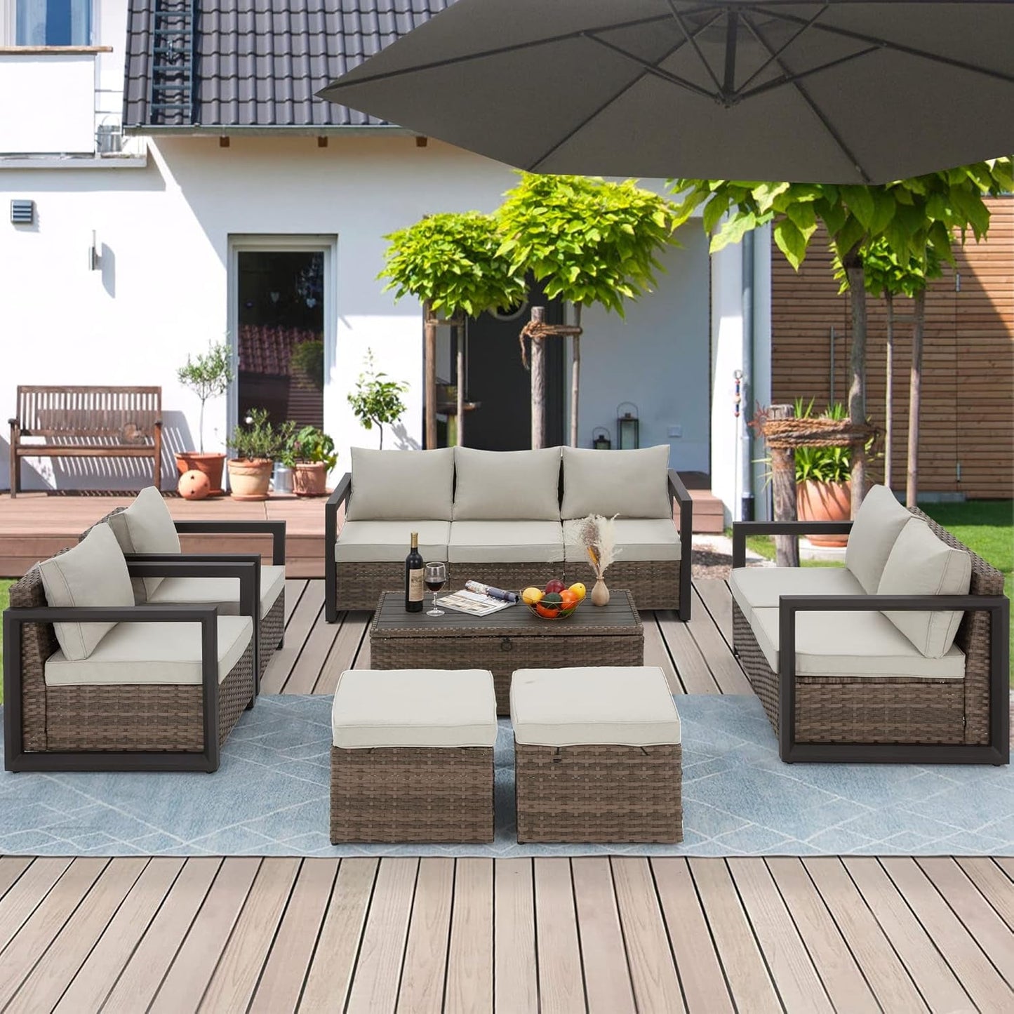 Aluminum Patio Furniture Set with Rattan Sectional Sofa ShipItFurniture