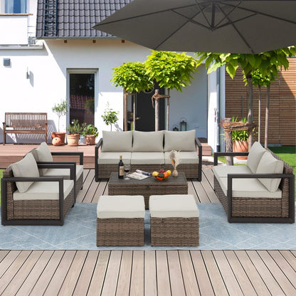 Aluminum Patio Furniture Set with Rattan Sectional Sofa ShipItFurniture