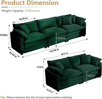 Oversized 2 Piece Sofa Set for Living Room, 3-Seater & Loveseat Couch, Modular Sectional Deep Seat Corduroy Comfy Cloud Couches with 4 Armrest Pillows and 5 Toss Pillows, Green ShipItFurniture