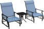 3-Piece Outdoor Gliders Set Bistro Set with Steel Frame, Tempered Glass Top Table for Patio, Garden, Backyard, Lawn, Light Blue ShipItFurniture