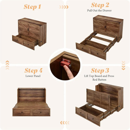 Full Murphy Bed Cabinet With Charging Station Foldable Platform Bed For Small Spaces ShipItFurniture