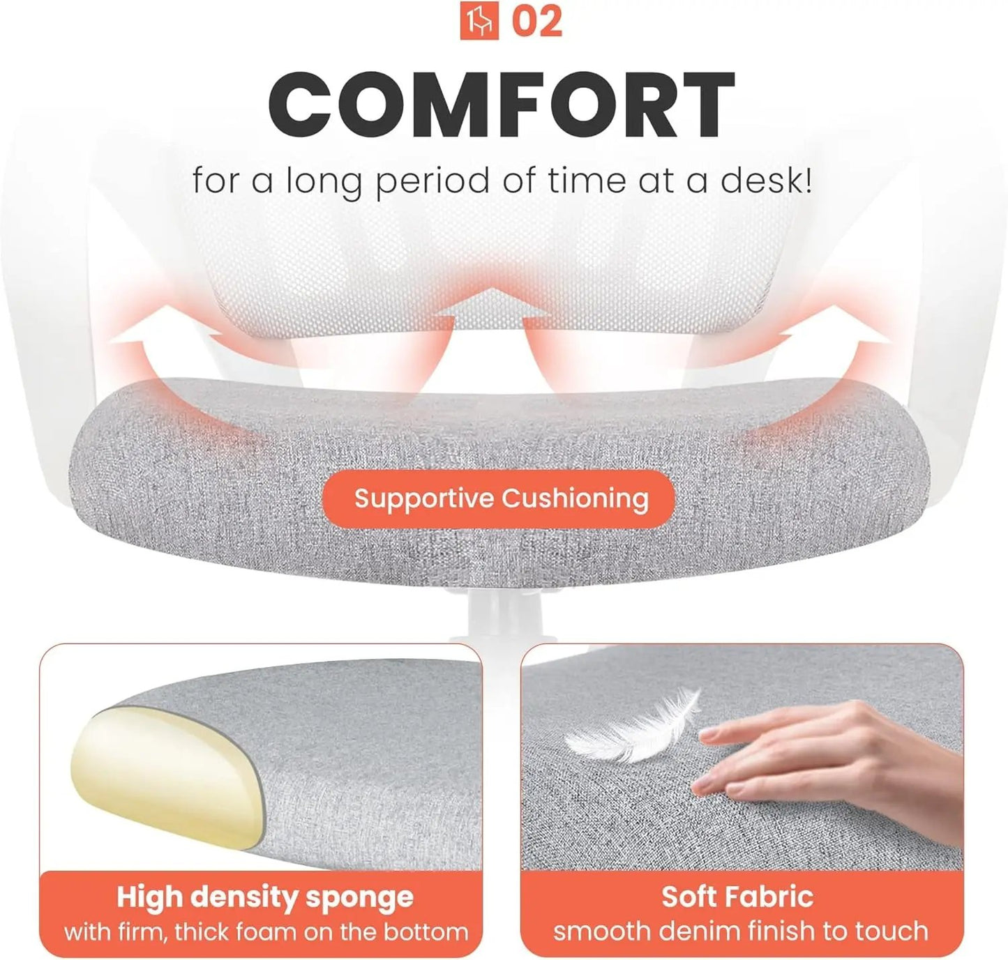 Office Chair Computer Desk Chair Gaming Ergonomic Mid Back Cushion Lumbar Support with Comfy Mesh Adjustable Swivel Rolling Home (Grey)-4