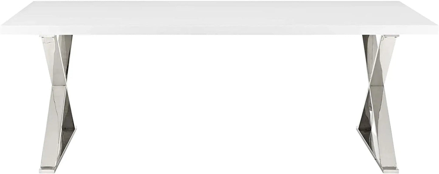 Modway Sector Modern Dining Table, White Silver-1