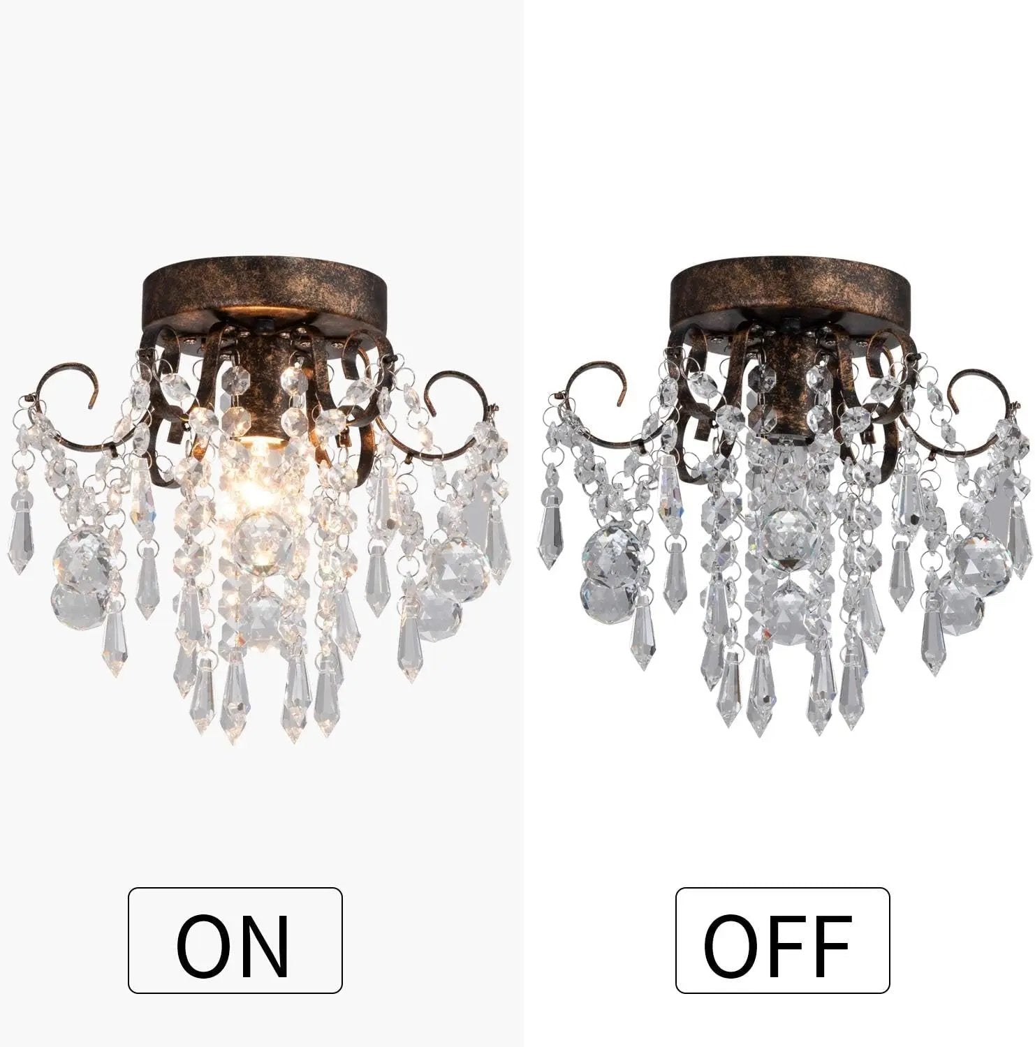 Small Crystal Ceiling Light Fixture Flush Mount,Black Ceiling Lights Modern Chandelier,Bedroom Hallway Closet Light Fixture Ceiling,Dia9.5 1 Light. ShipItFurniture