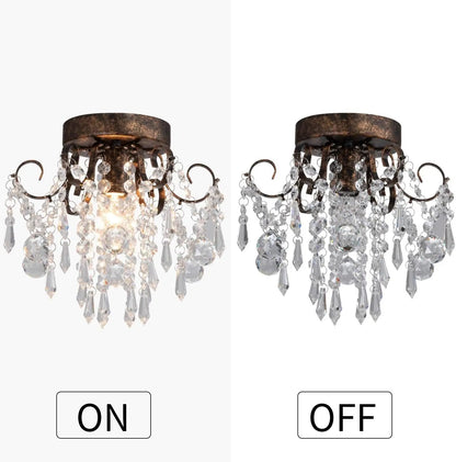 Small Crystal Ceiling Light Fixture Flush Mount,Black Ceiling Lights Modern Chandelier,Bedroom Hallway Closet Light Fixture Ceiling,Dia9.5 1 Light. ShipItFurniture