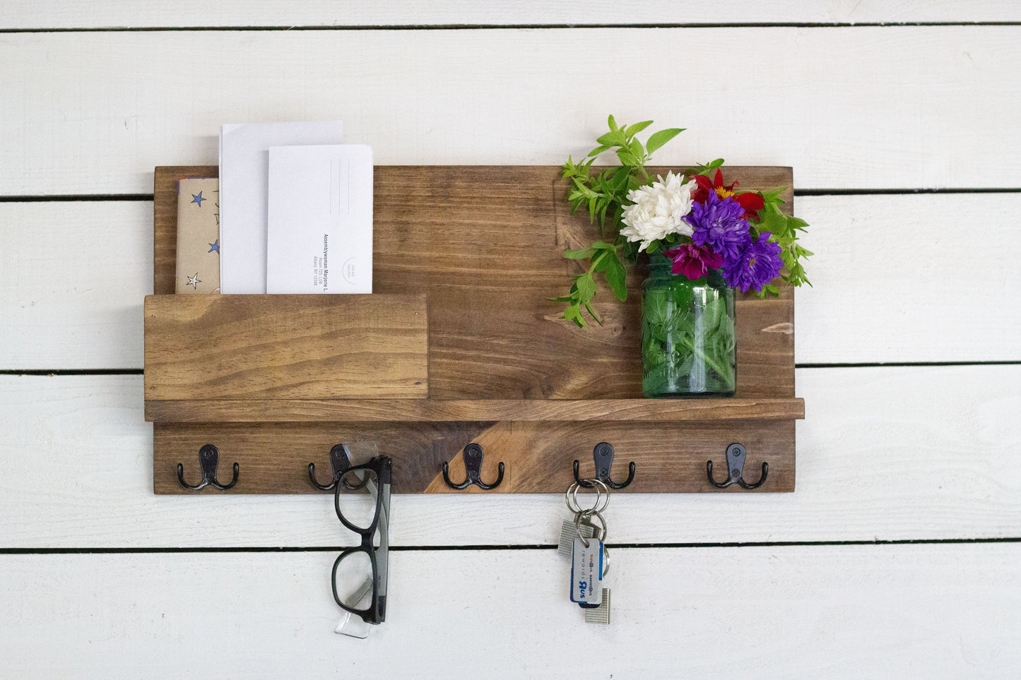 Solid Front Mail Holder with Shelf and Key Hooks. The McGarvey Workshop