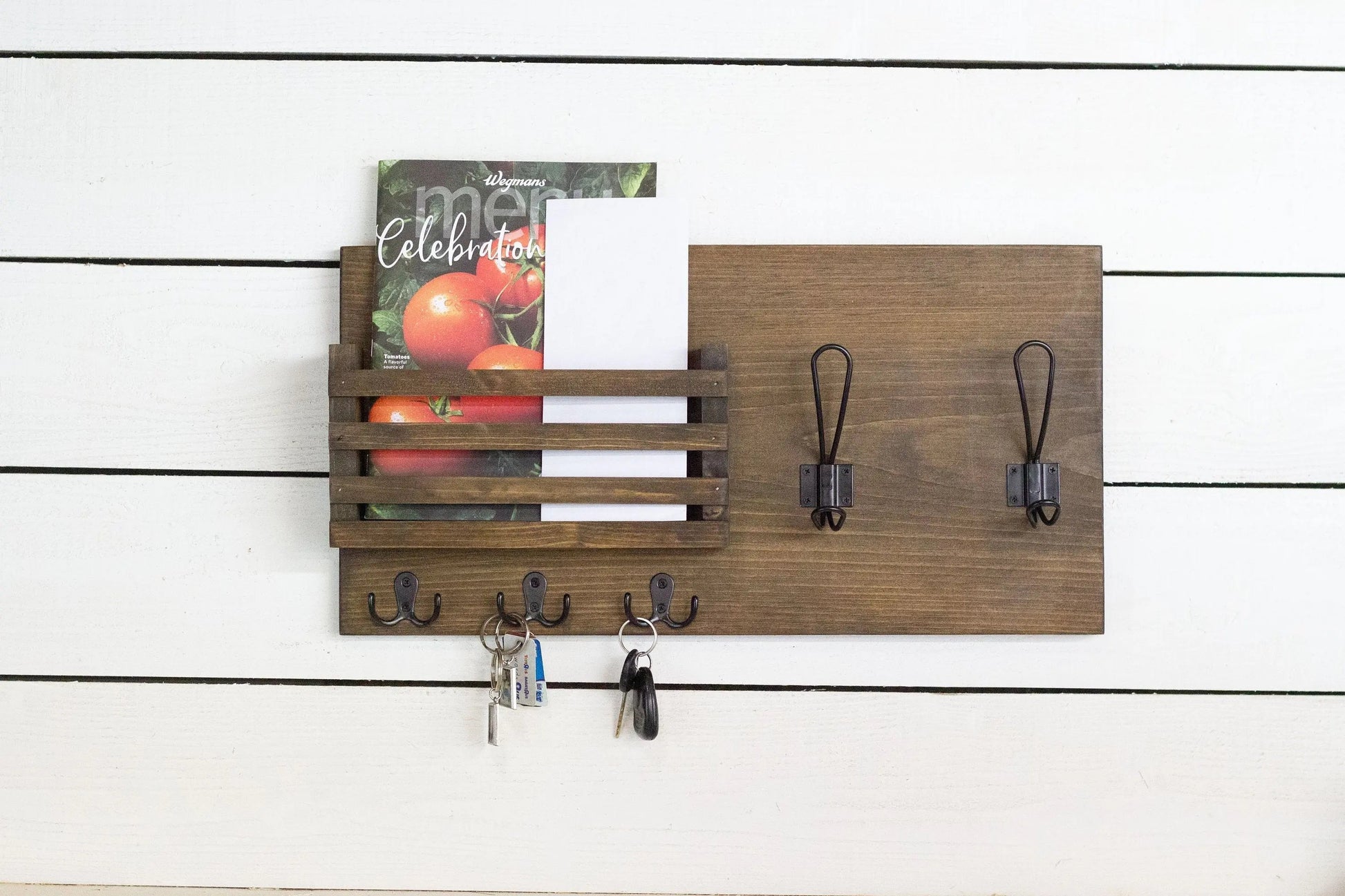 Mail Holder with Key Hooks and Farmhouse Style Coat Hooks-0