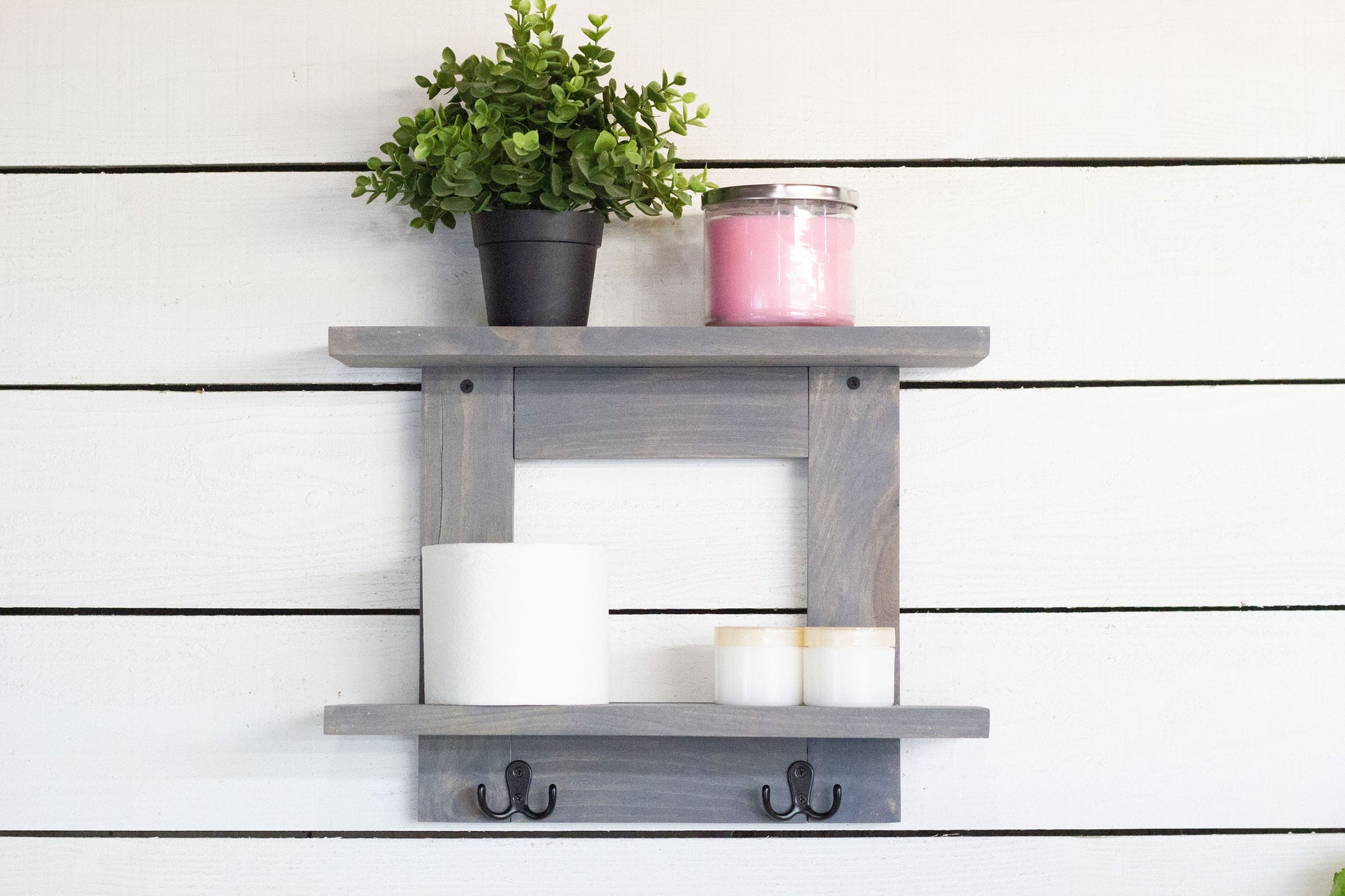 Bathroom Wall Shelf with 2 Double Towel Hooks The McGarvey Workshop