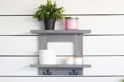 Bathroom Wall Shelf with 2 Double Towel Hooks The McGarvey Workshop