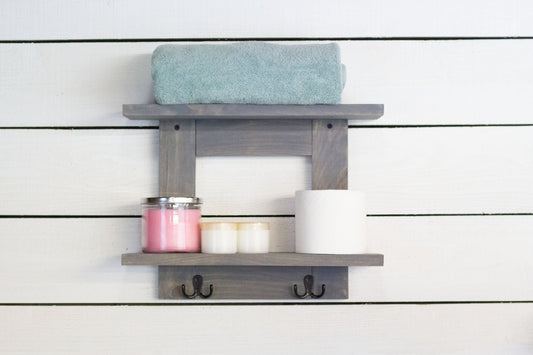 Bathroom Wall Shelf with 2 Double Towel Hooks The McGarvey Workshop