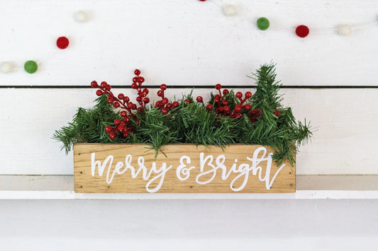 Merry + Bright Christmas Centerpiece, Wood Box-0