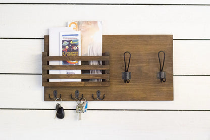 Mail Holder with Key Hooks and Farmhouse Style Coat Hooks-2