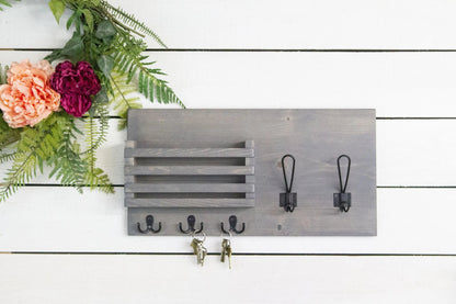 Mail Holder with Key Hooks and Farmhouse Style Coat Hooks-3
